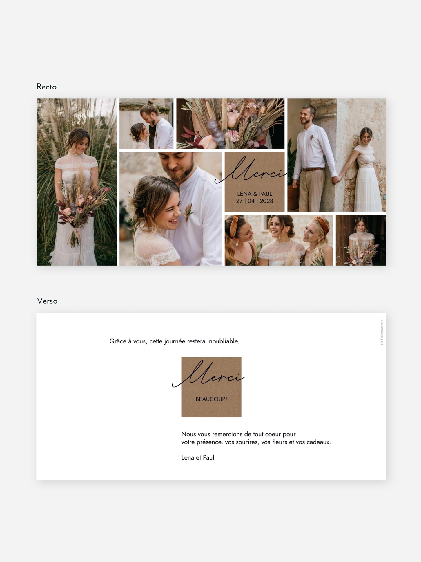 Carte de remerciements Lasting memories effet kraft