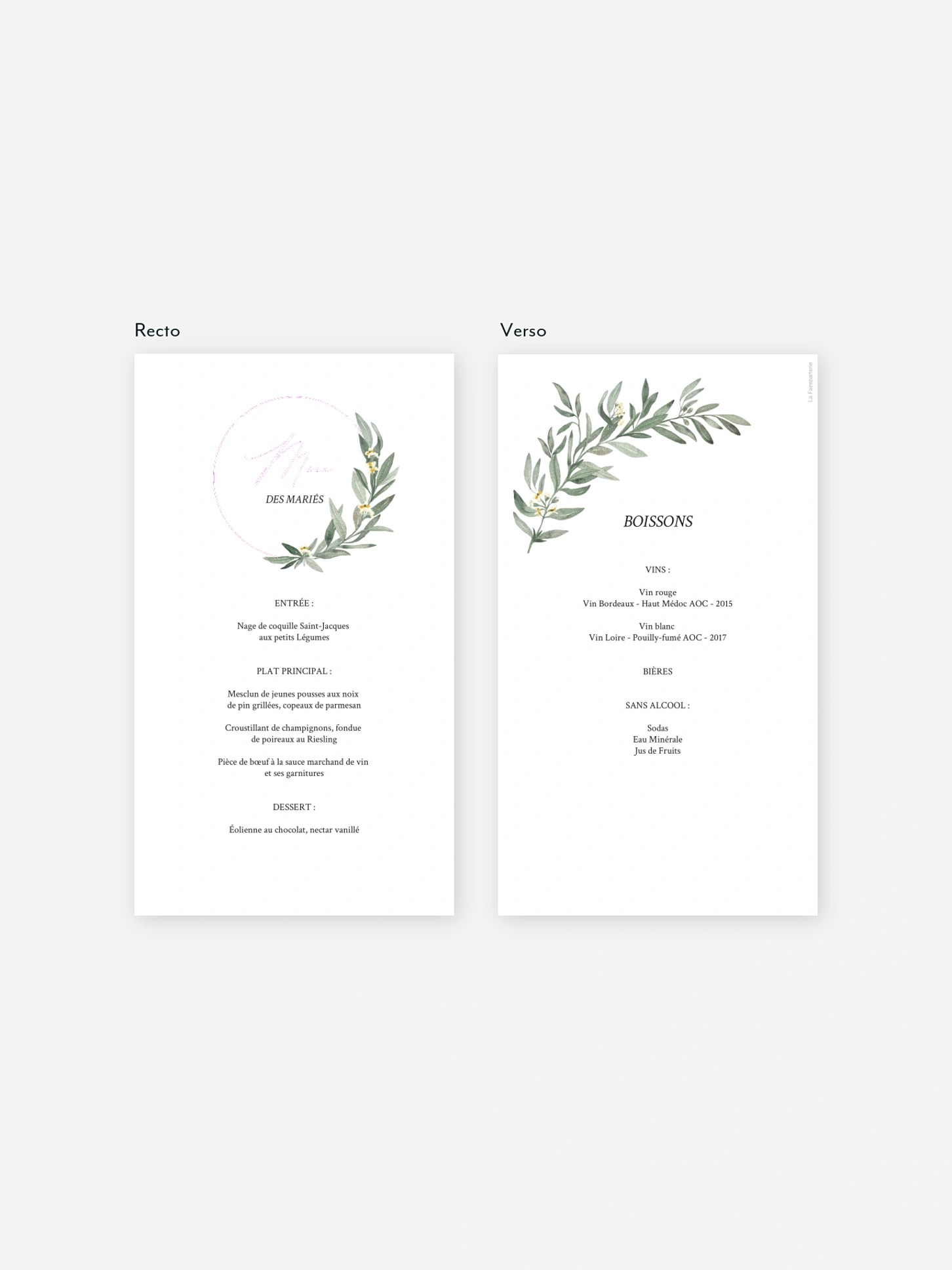 Menu mariage Olivier chic