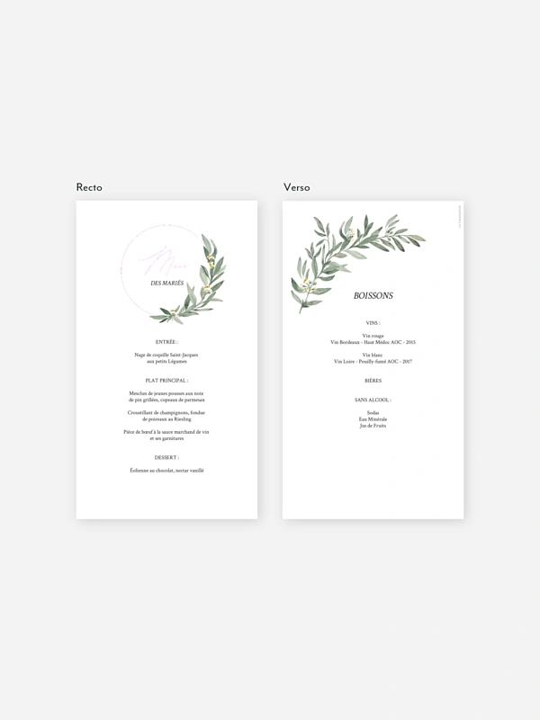 Menu mariage Olivier chic