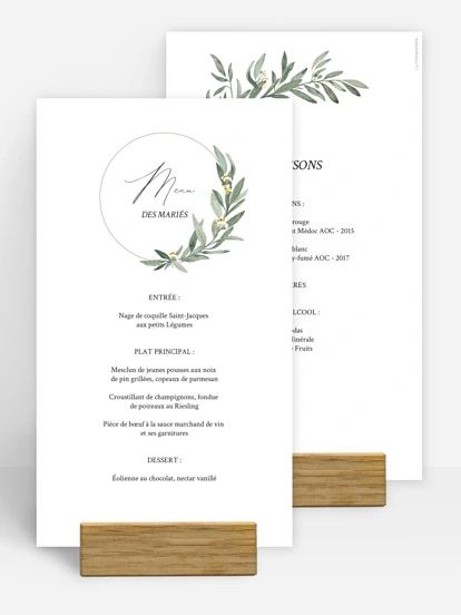 Menu mariage Olivier chic
