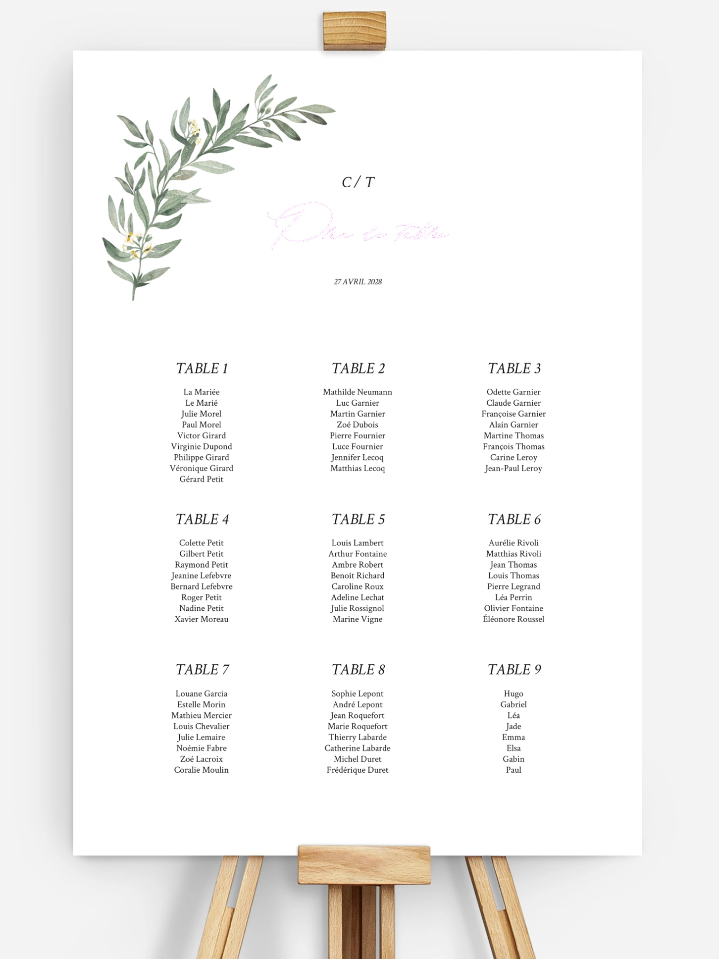 Poster plan de table mariage Olivier chic