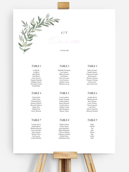 Poster plan de table mariage Olivier chic