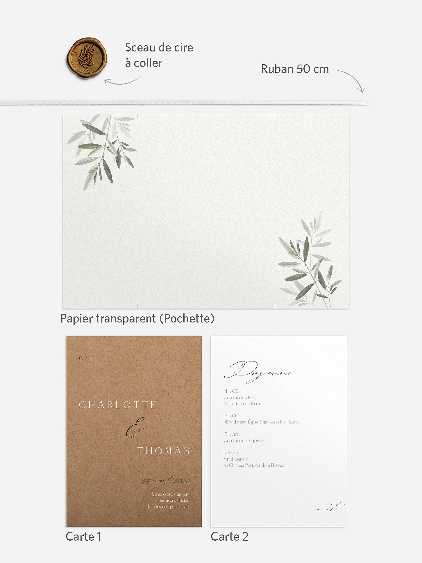 Faire-part de mariage Brin d'oliviers