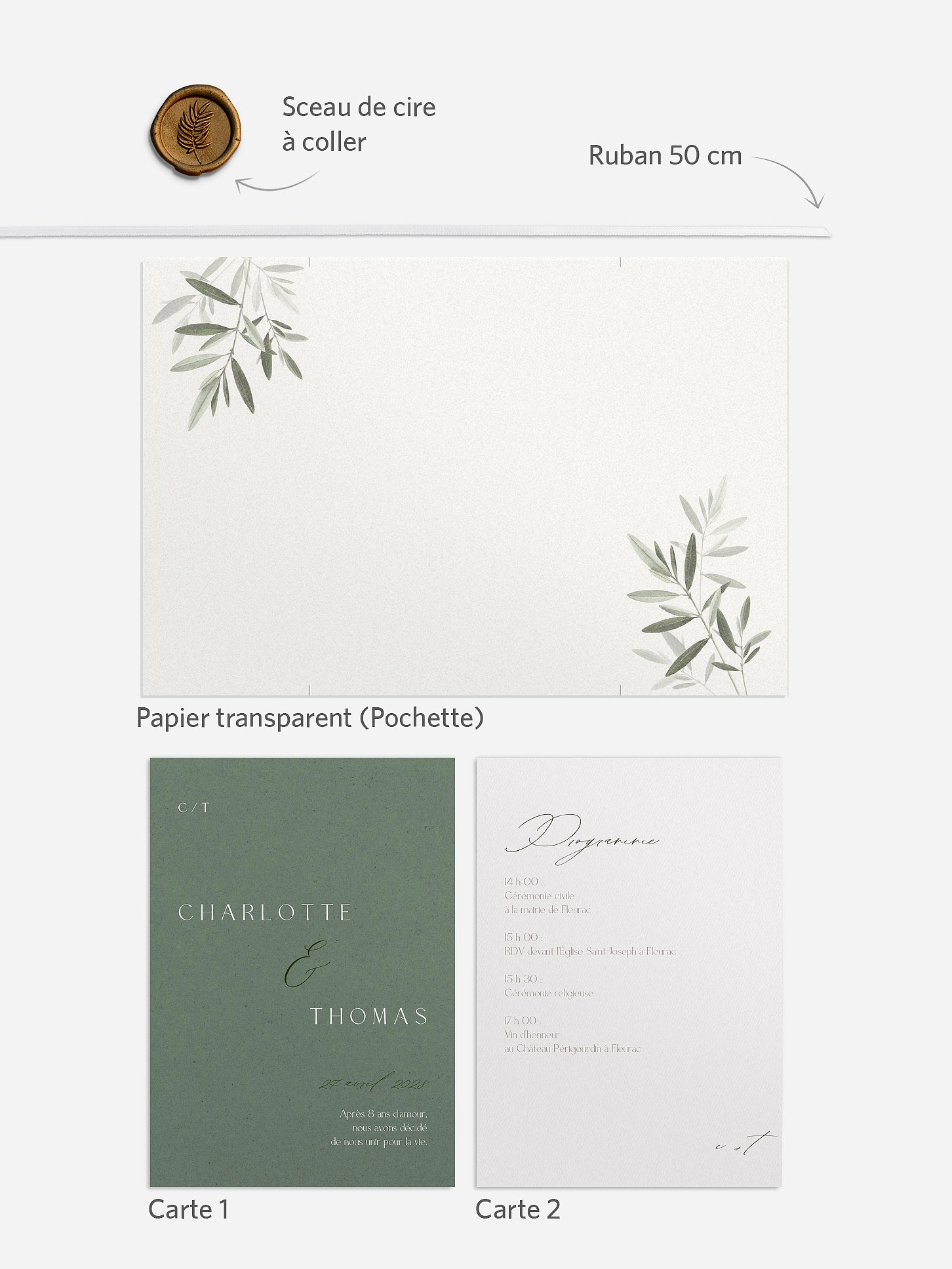 Faire-part de mariage Brin d'oliviers