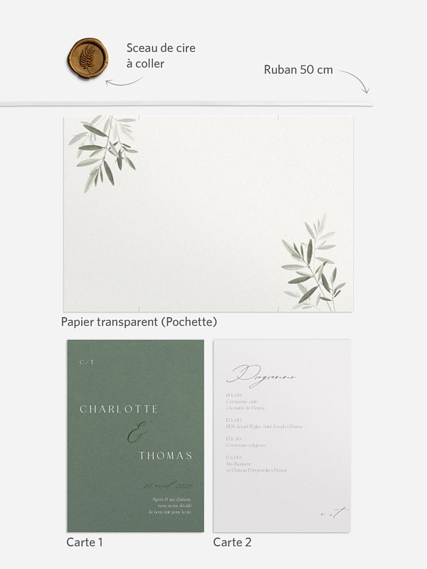 Faire-part de mariage Brin d'oliviers