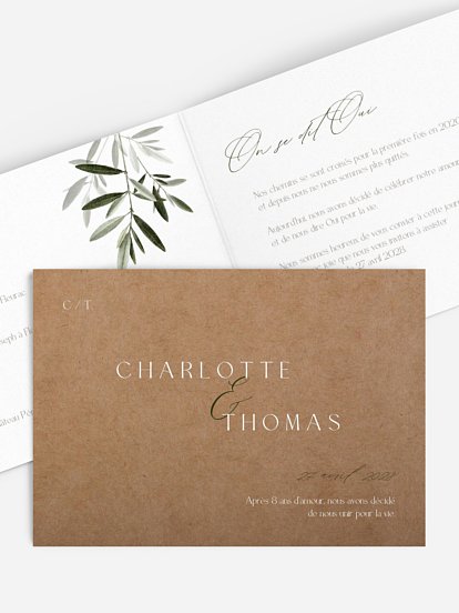 Faire-part de mariage Brin d'oliviers