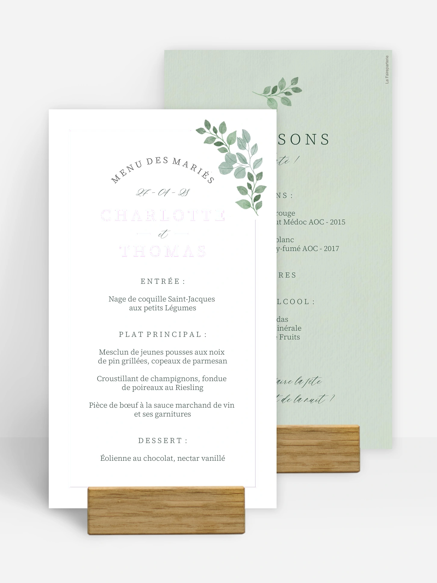 Menu mariage Greenery Garden