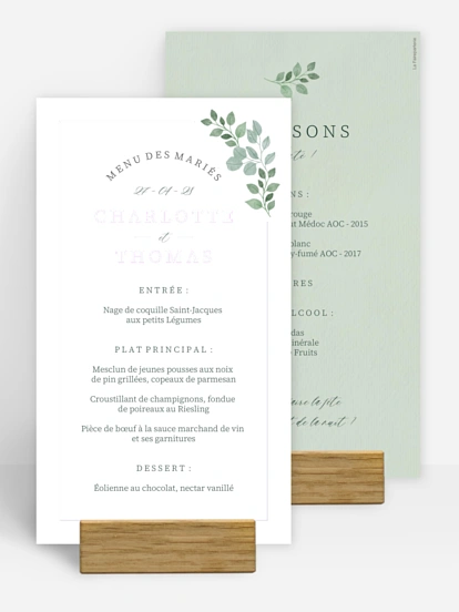 Menu mariage Greenery Garden