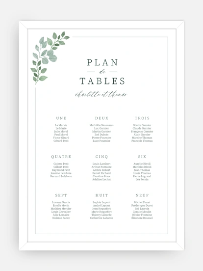 Poster plan de table mariage Greenery Garden
