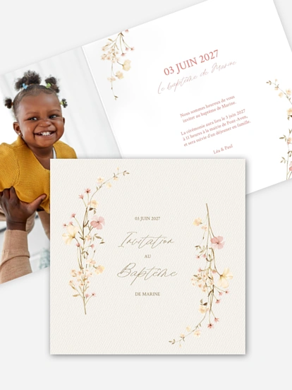 Faire-part baptême Promesse fleurie