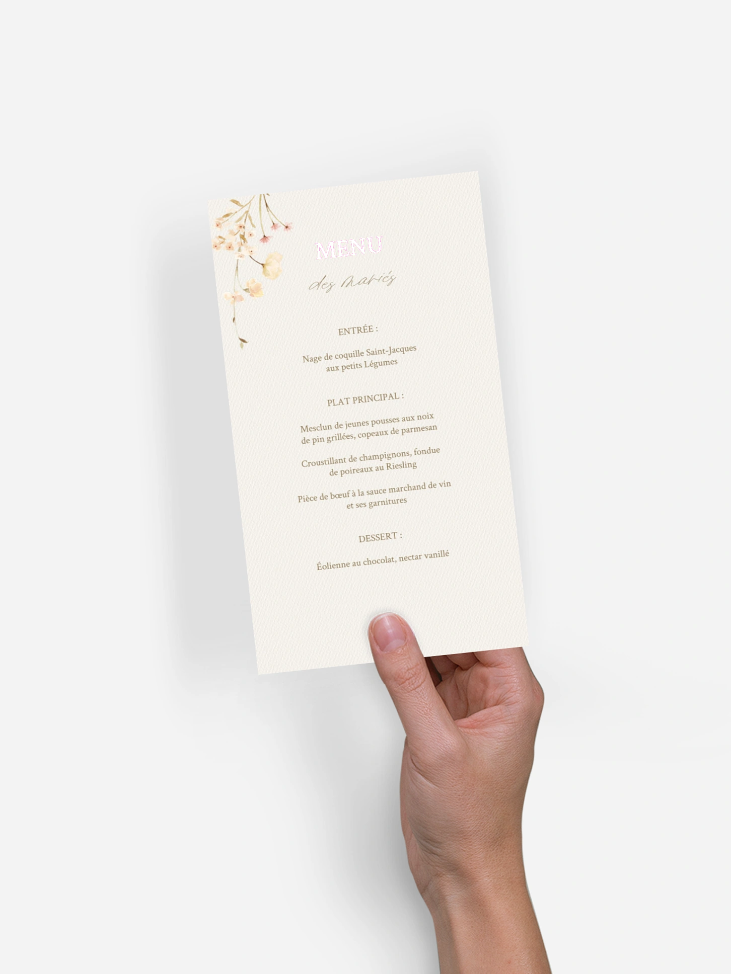 Menu mariage Promesse fleurie
