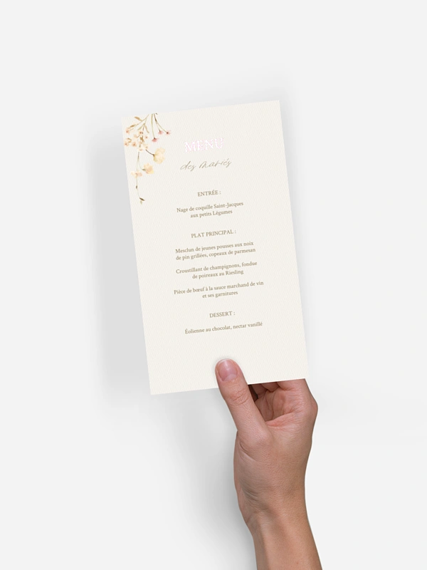 Menu mariage Promesse fleurie