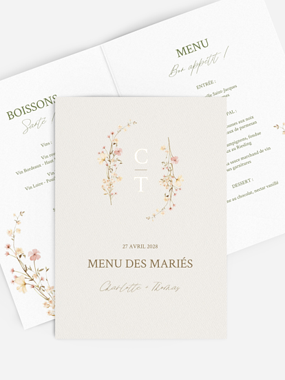 Menu mariage Promesse fleurie