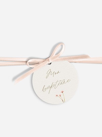 Étiquette avec ruban baptême Promesse fleurie
