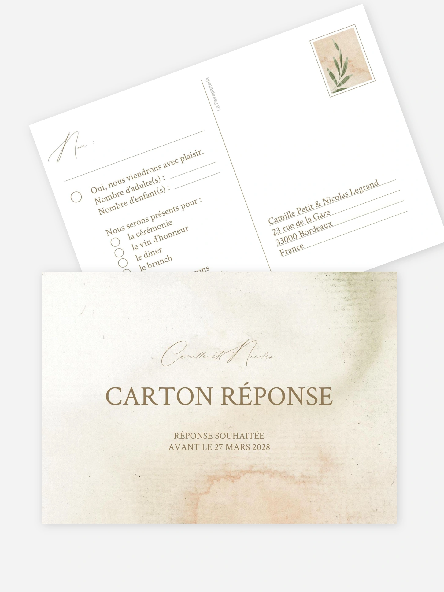 Carton réponse Brin d'olivier raffiné