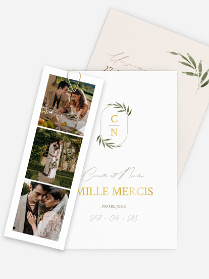 Carte de remerciements Brin d'olivier raffiné