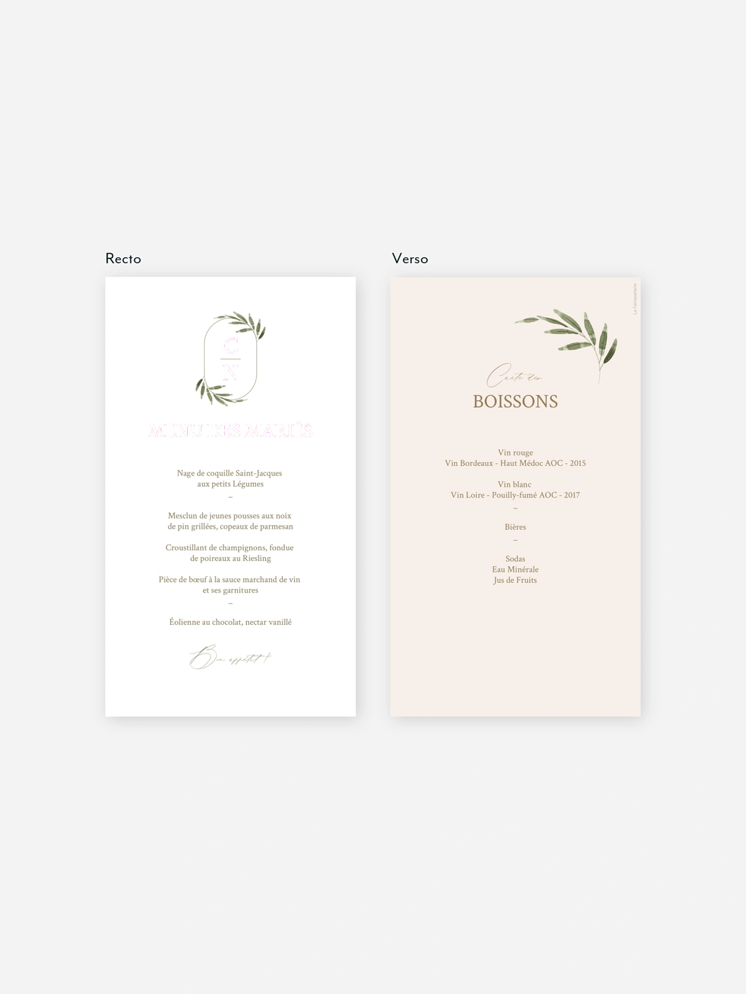 Menu mariage Brin d'olivier raffiné