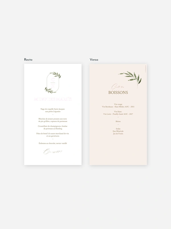 Menu mariage Brin d'olivier raffiné