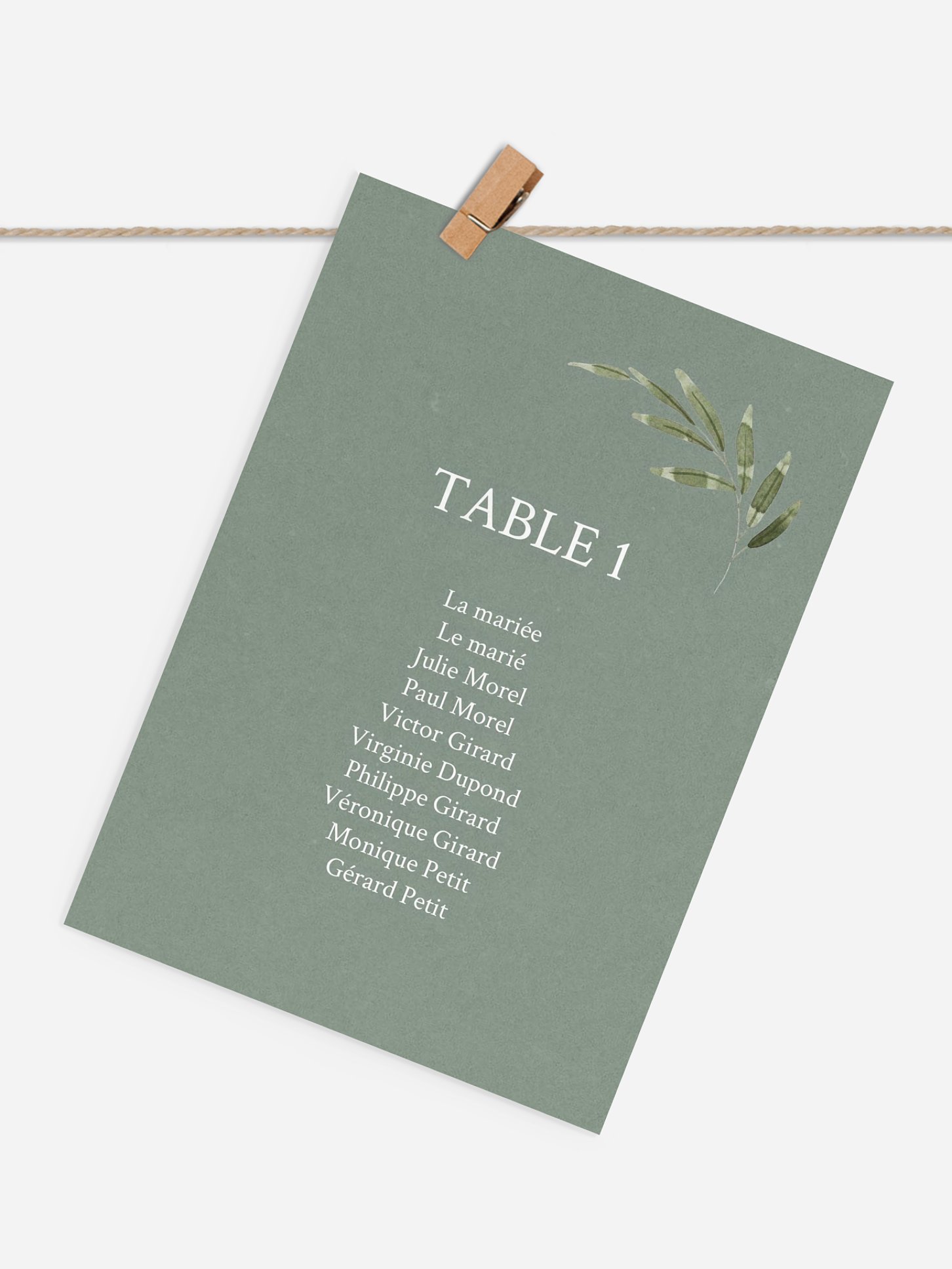 Cartons plan de table mariage Brin d'olivier raffiné