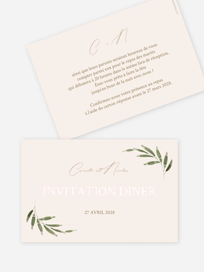 Carton d'invitation Brin d'olivier raffiné