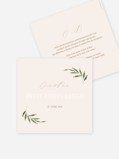 Carton d'invitation Brin d'olivier raffiné
