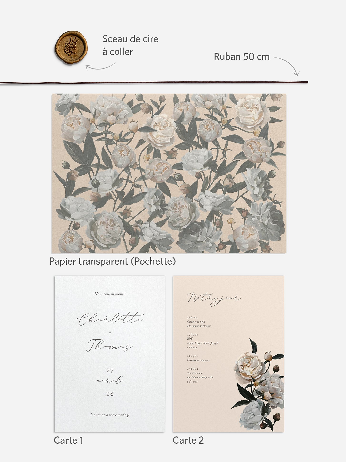 Faire-part de mariage Fleurs vintage