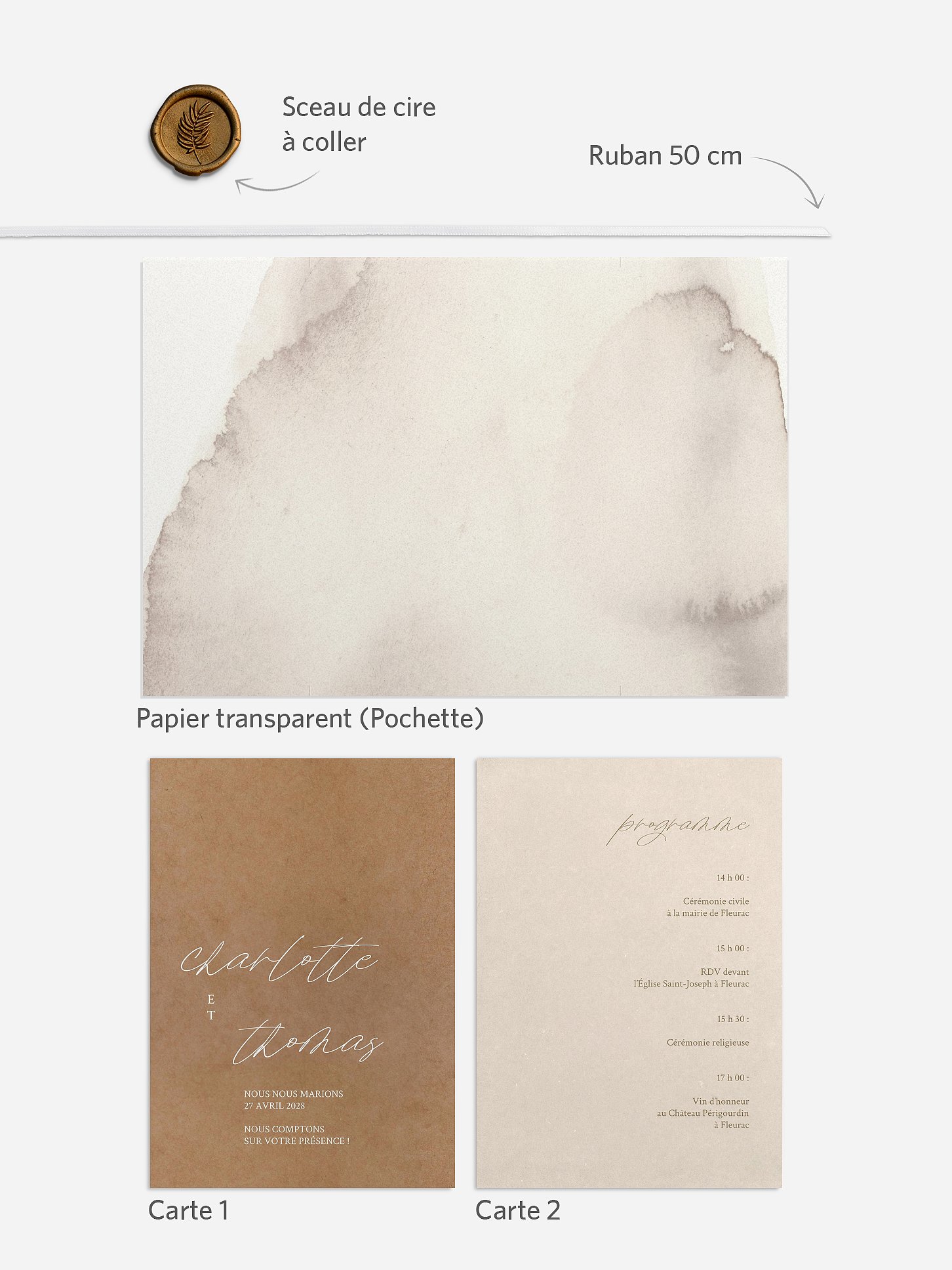 Faire-part de mariage Brume naturelle vintage