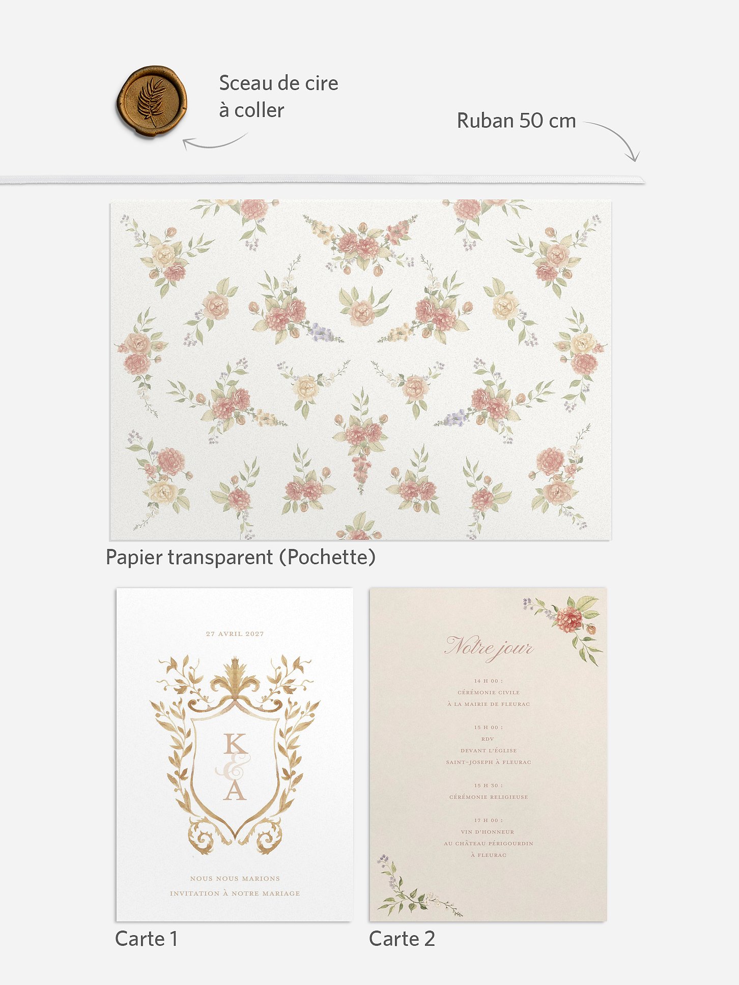 Faire-part de mariage Fleurs royales vintage