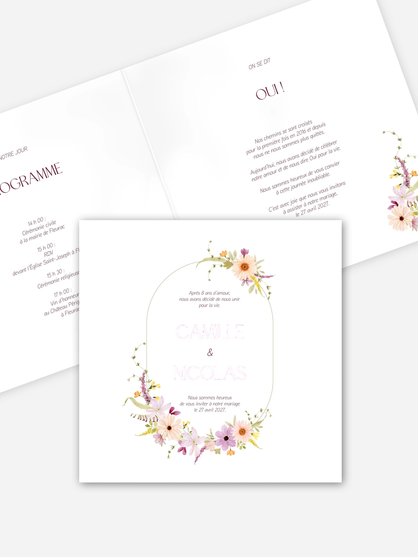 Faire-part de mariage Fleurs pastels