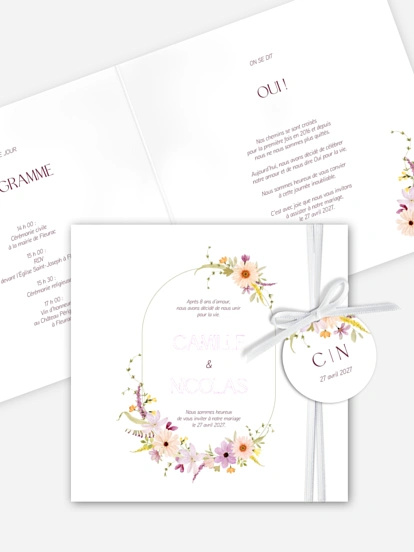 Faire-part de mariage Fleurs pastels