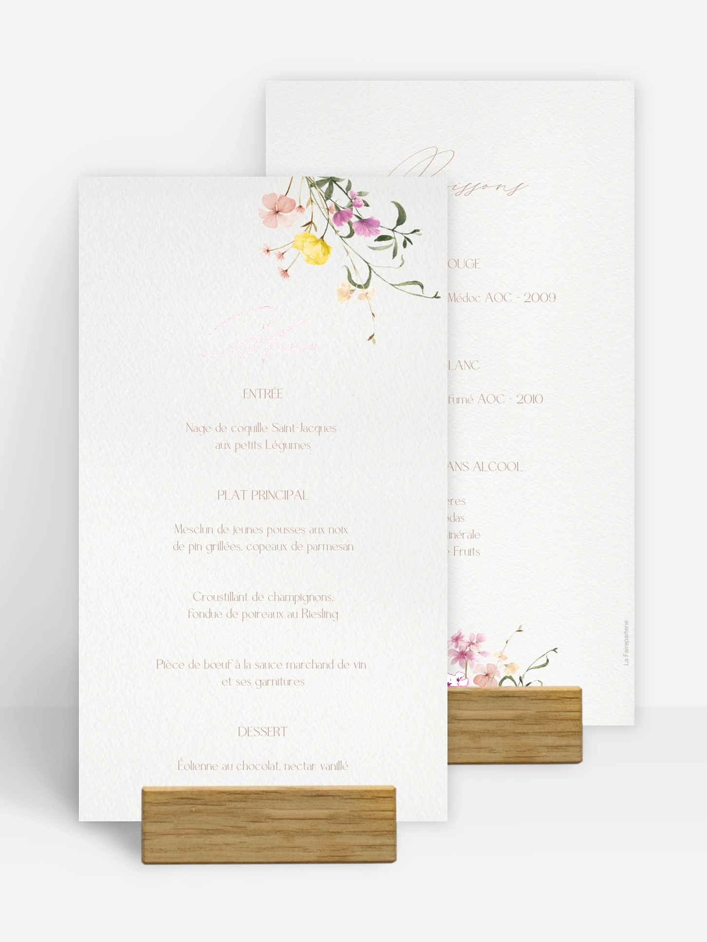 Menu mariage Jardin d'amour