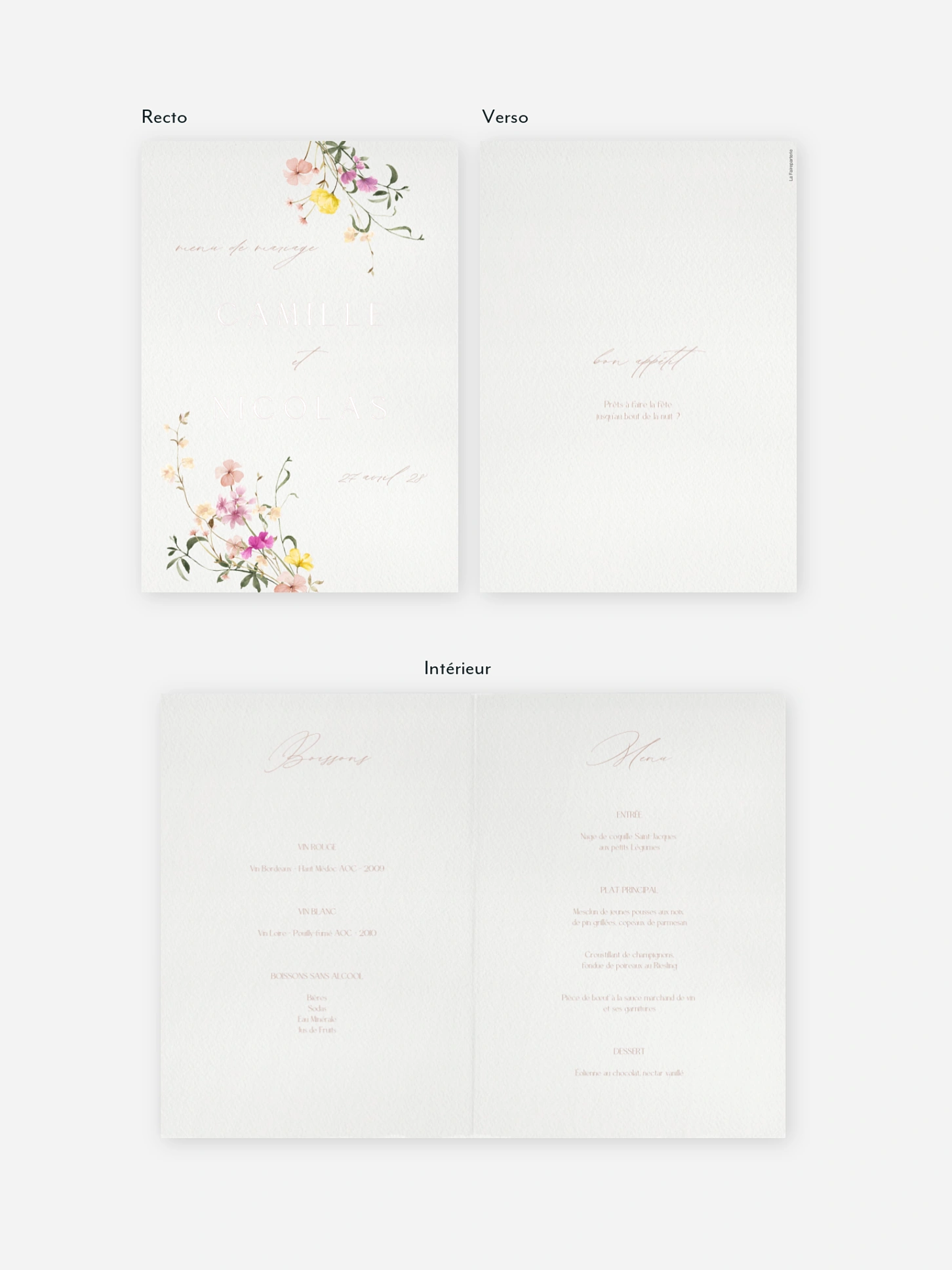 Menu mariage Jardin d'amour