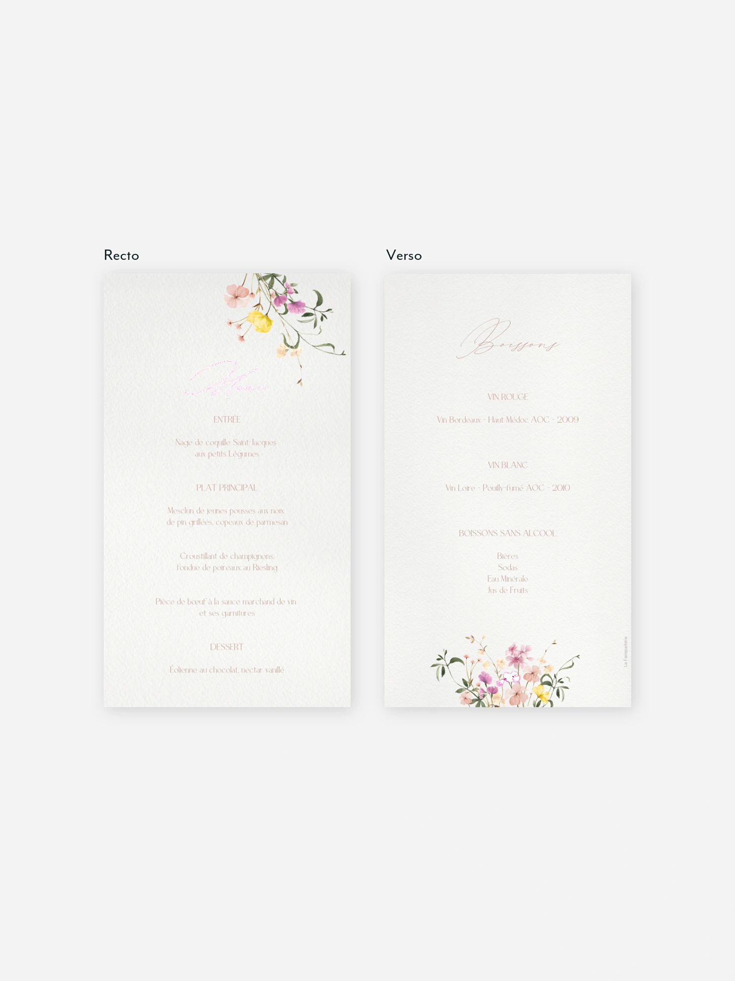 Menu mariage Jardin d'amour