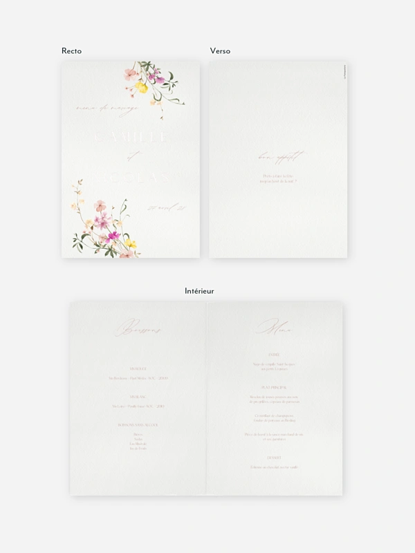 Menu mariage Jardin d'amour