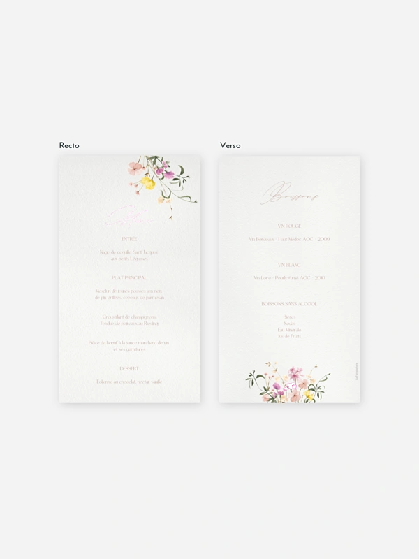 Menu mariage Jardin d'amour