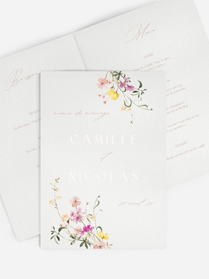 Menu mariage Jardin d'amour