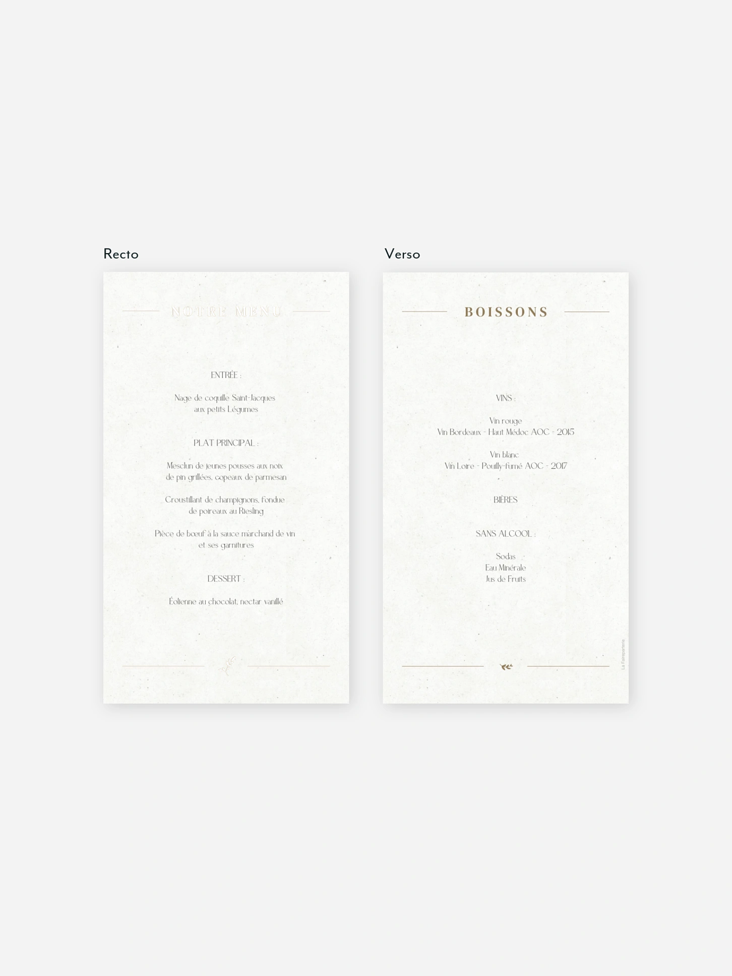 Menu mariage Classic Elegance