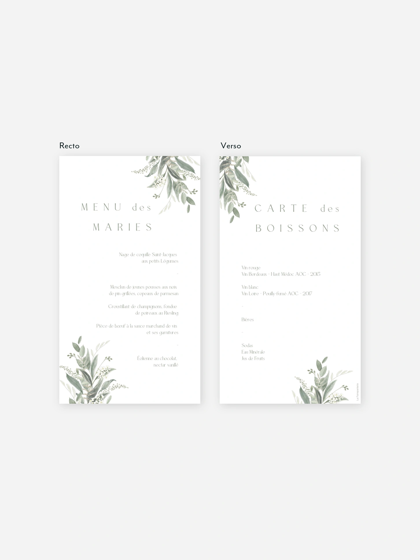 Menu mariage Amour en Feuillage