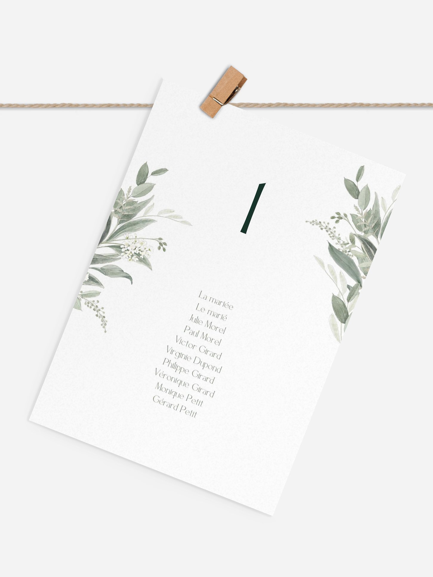 Cartons plan de table mariage Amour en Feuillage
