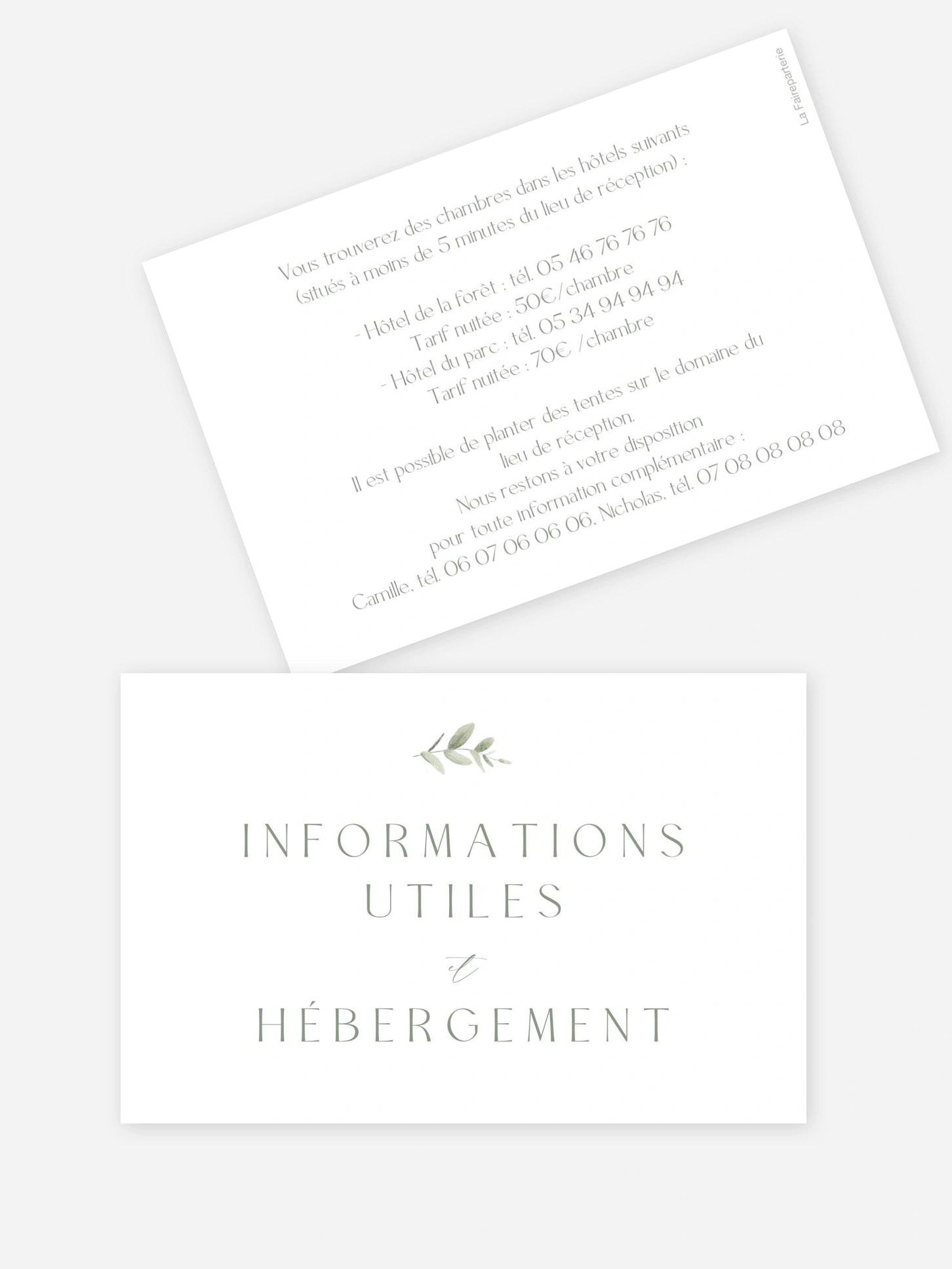 Carton information hébergement Amour en Feuillage