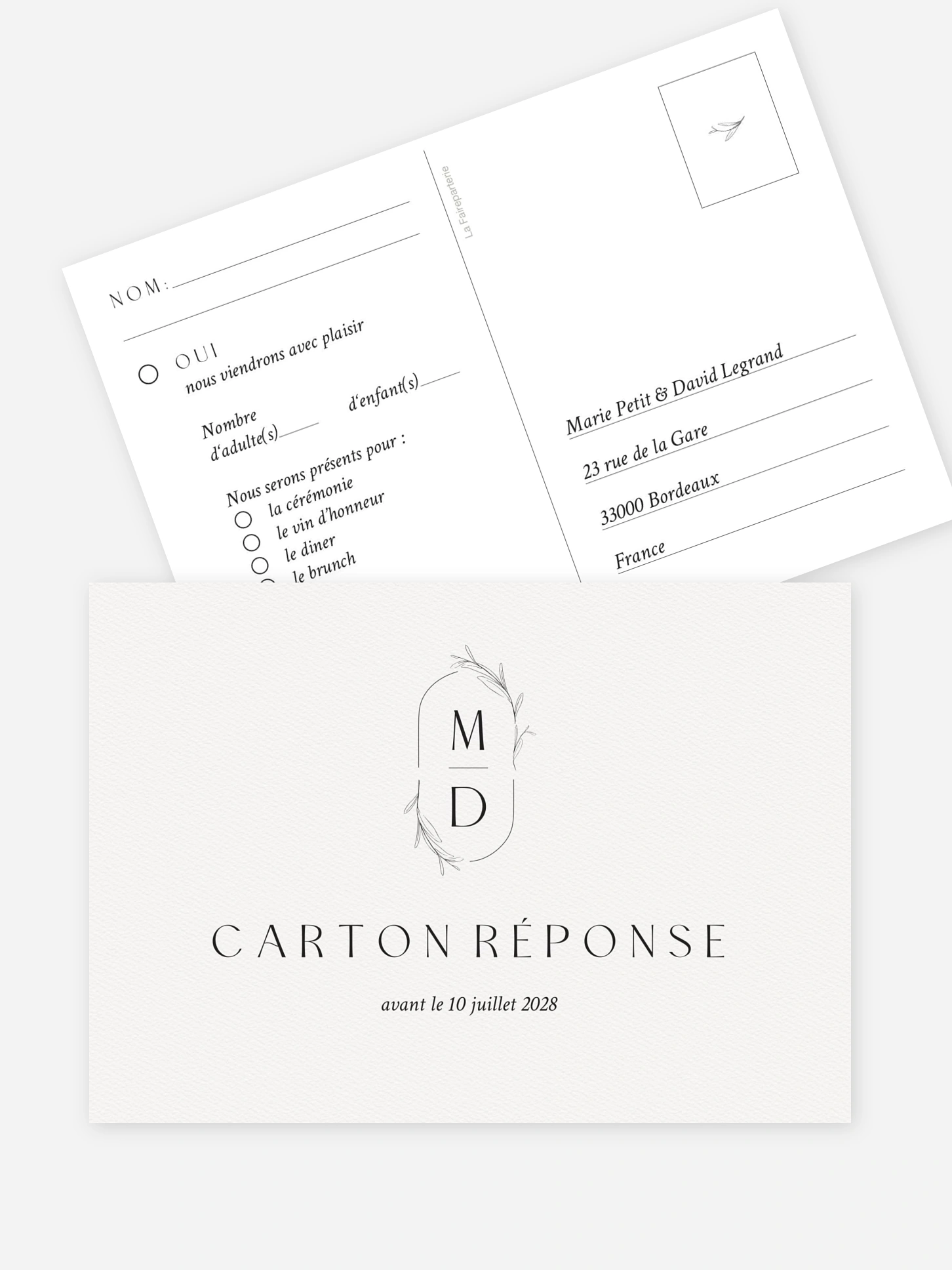 Carton réponse Romance Élégante