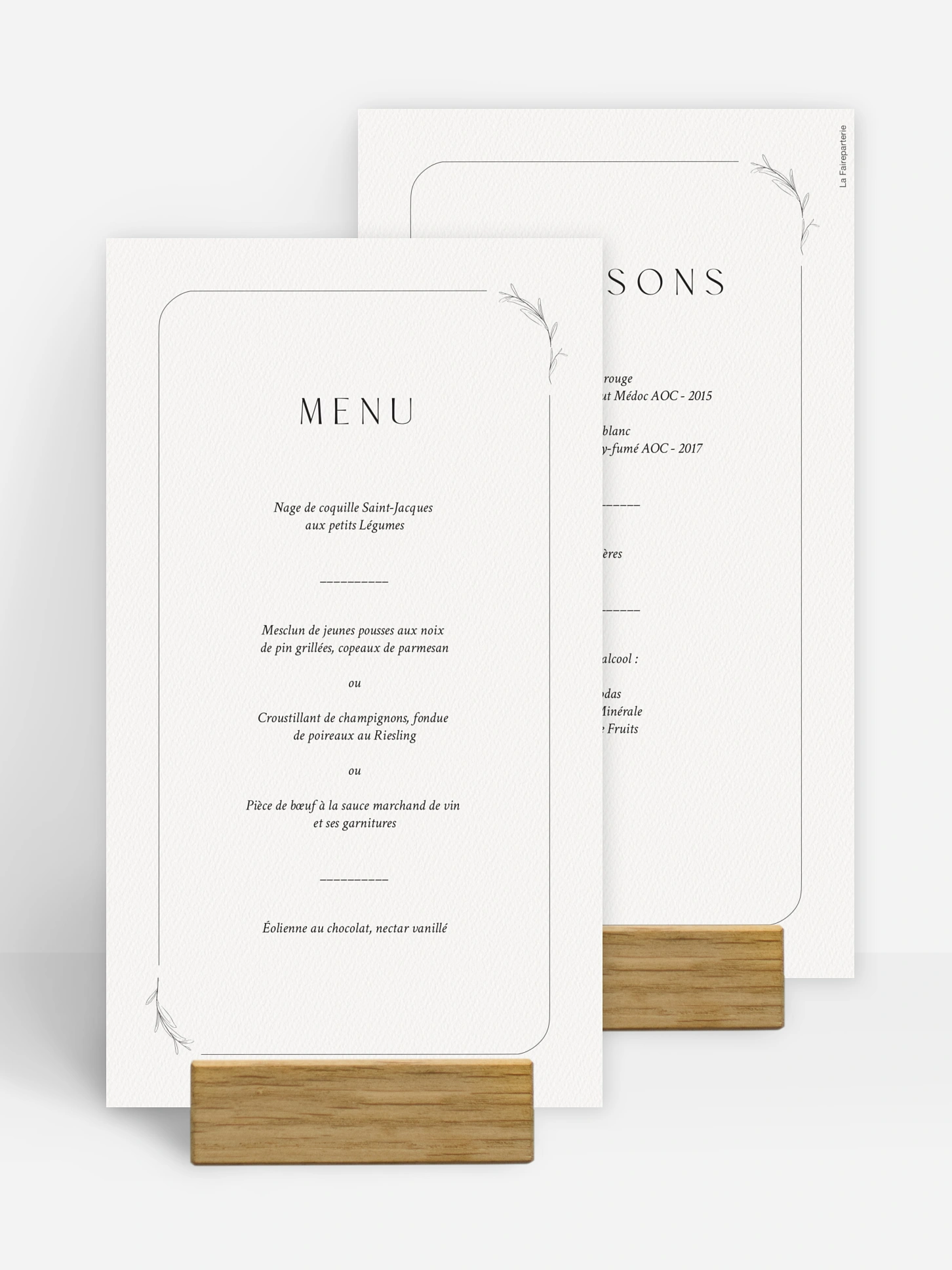 Menu mariage Romance Élégante