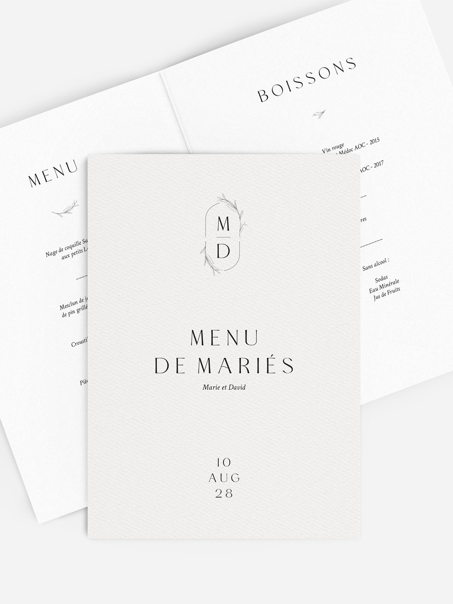 Menu mariage Romance Élégante