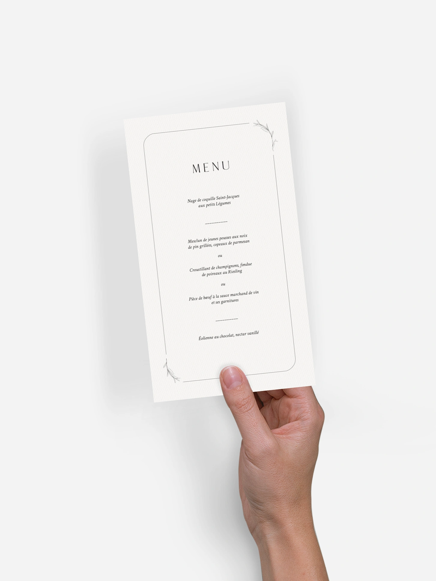 Menu mariage Romance Élégante