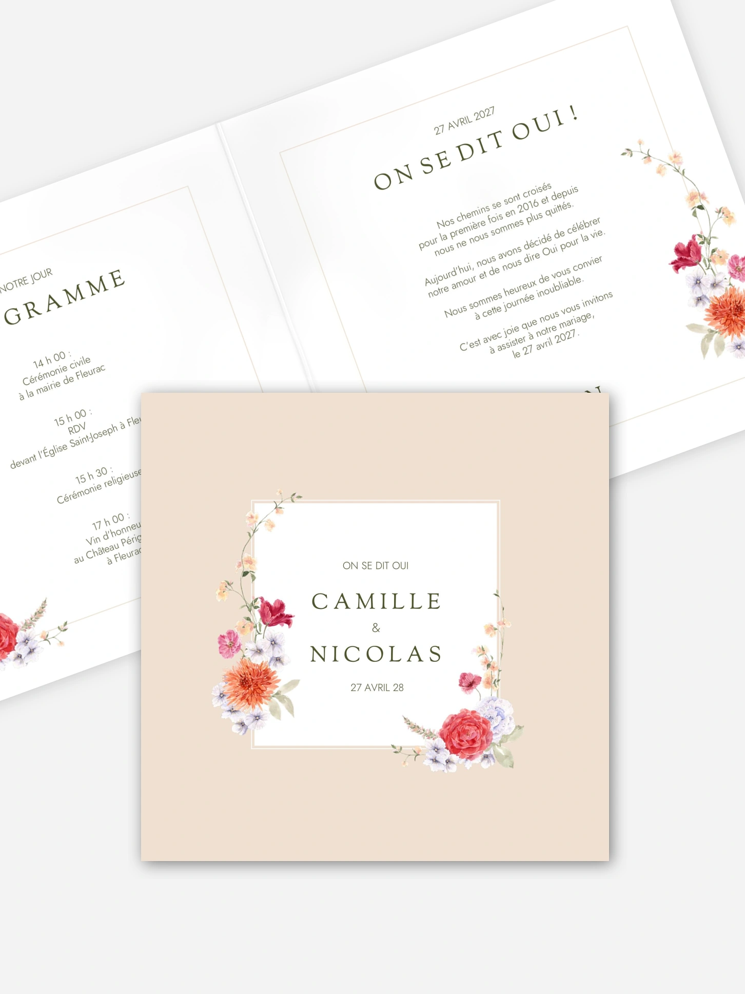 Faire-part de mariage Fleurs de couleur