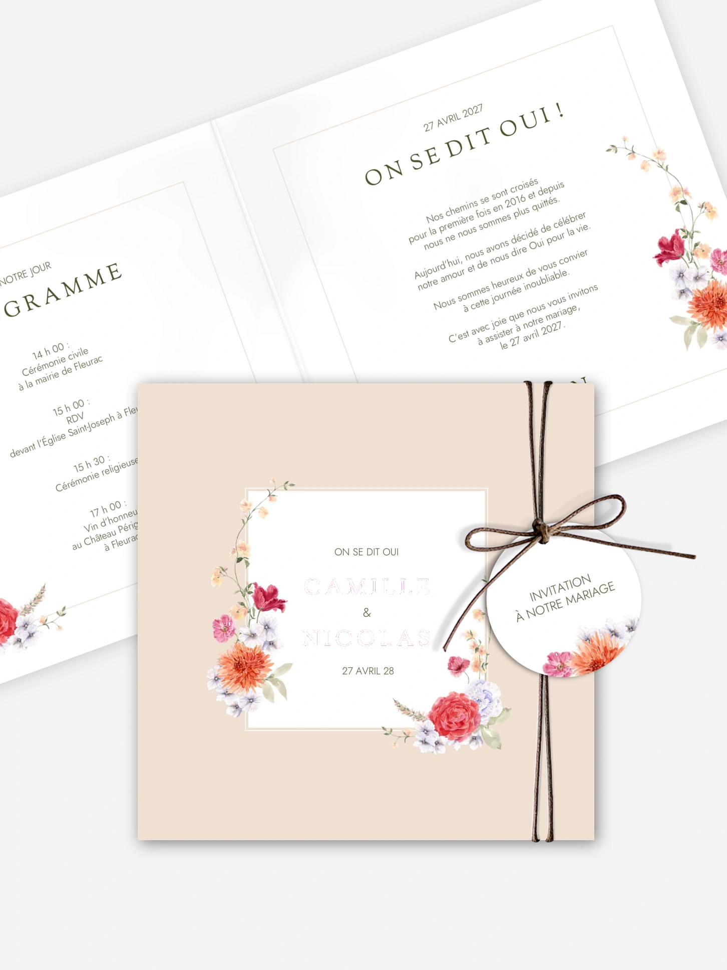Faire-part de mariage Fleurs de couleur