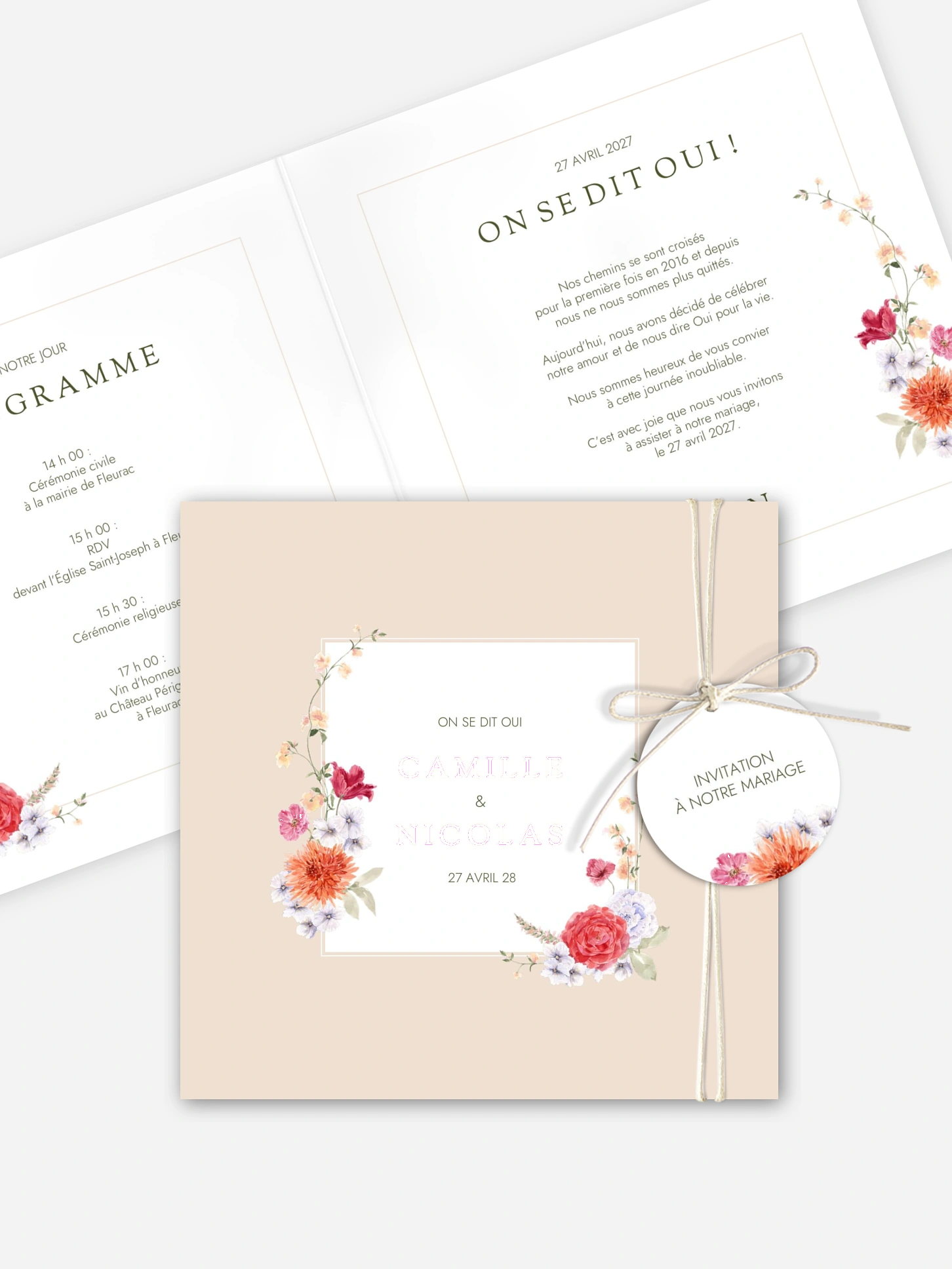 Faire-part de mariage Fleurs de couleur