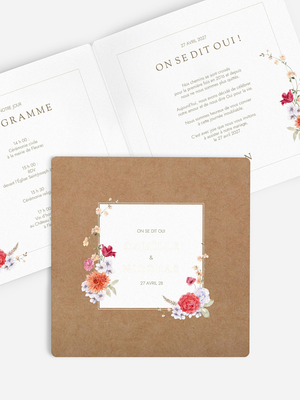 Faire-part de mariage Fleurs de couleur