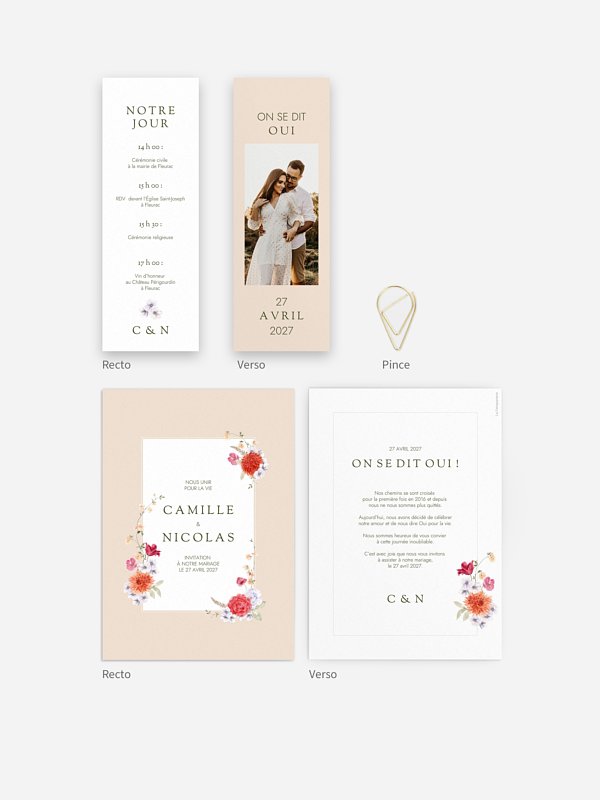 Faire-part de mariage Fleurs de couleur