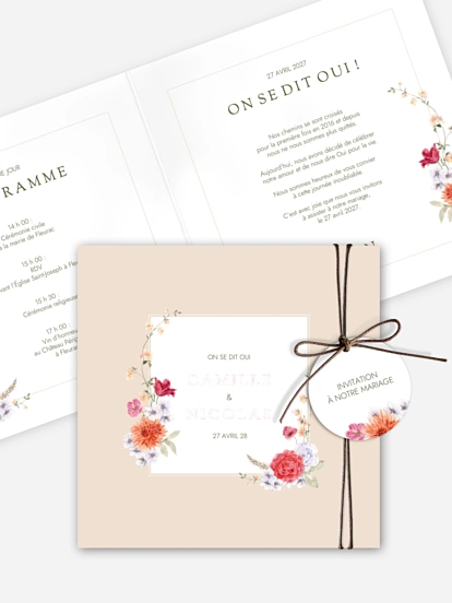 Faire-part de mariage Fleurs de couleur